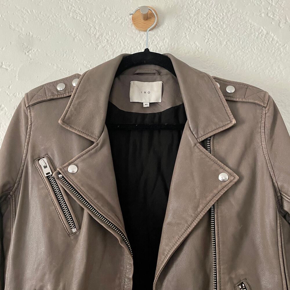 IRO Tara Leather Moto Motorcycle Biker Jacket Brown sz 40 US 6 8 - Picture 8 of 12